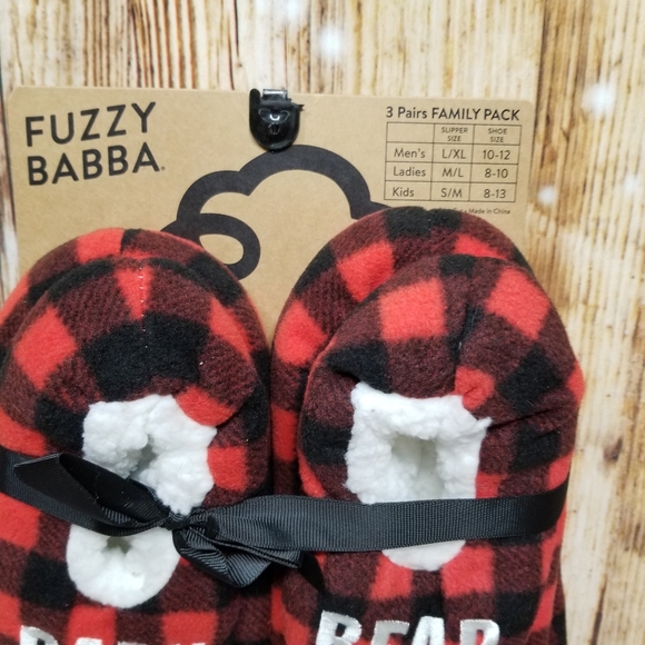Fuzzy Babba 3 Pair Family Pack Bear Slippers Set - Baby, Mama, Papa Red Black - Picture 5 of 7